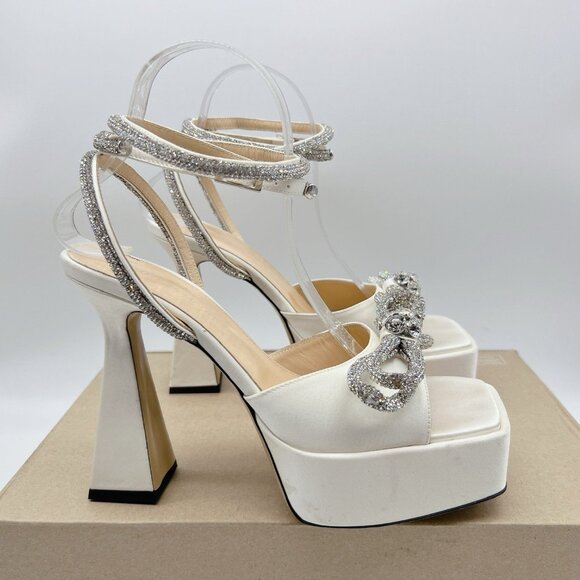 Mach & Mach Wedding Platform Double Bow 140 Silk Ankle-Strap Sandals EU 39 US 9 - Picture 5 of 13